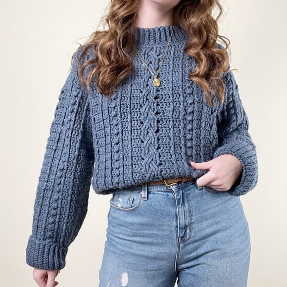 Vintage Handmade Cable Knit Slouchy Oversized Sweater Chunky Cozy Aran Preppy - Picture 6 of 6